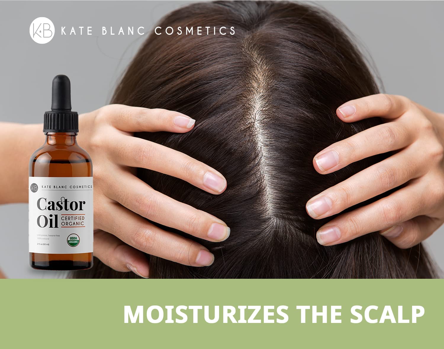 Castor Oil (2oz), USDA Certified Organic, 100% Pure, Cold Pressed, Hexane Free by Kate Blanc. Stimulate Growth for Eyelashes, Eyebrows, & Hair. Skin Moisturizer. FREE Starter Kit. 1-Year Guarantee.