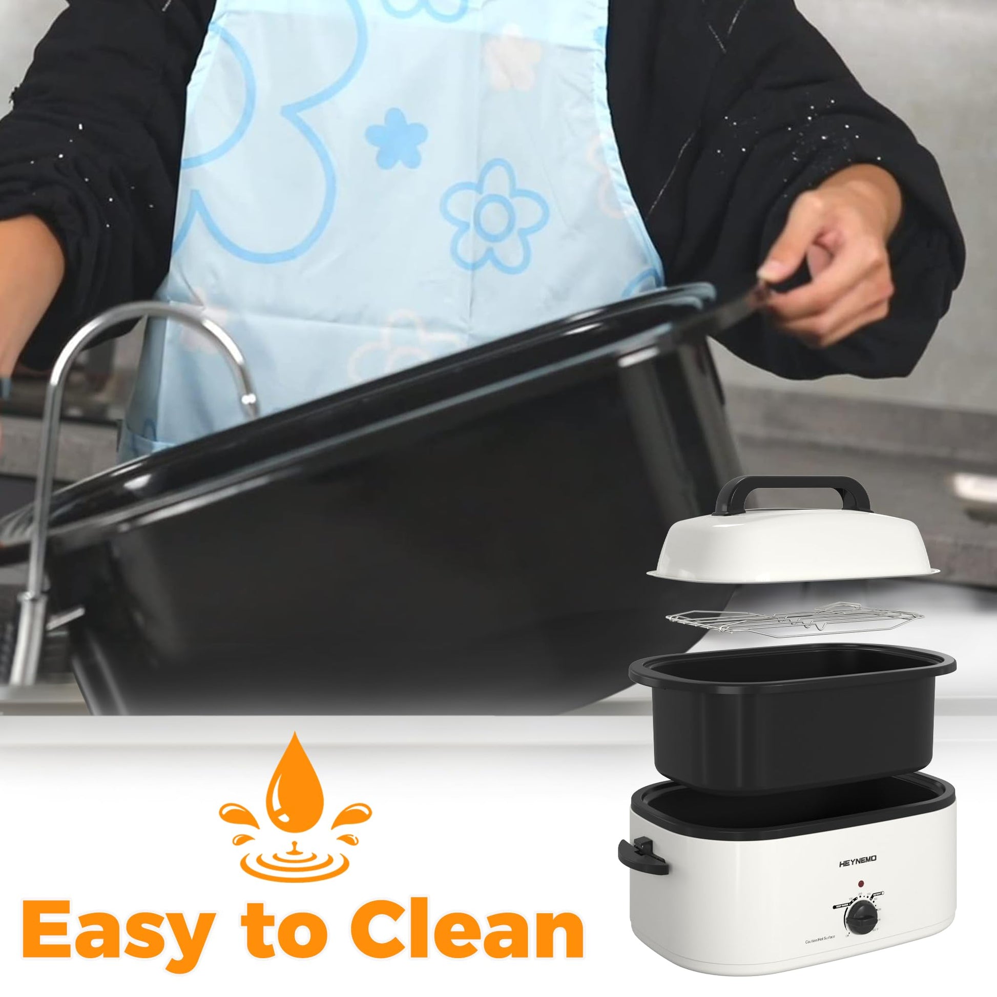 Horno Tostador Eléctrico de 24 Cuartos de Kiss the Water: Horno para Pavo con Tapa Visible y Autohilado, Descongelación Caliente, Temperatura Ajustable, Estante Extraíble para Sartén, Acero Inoxidable