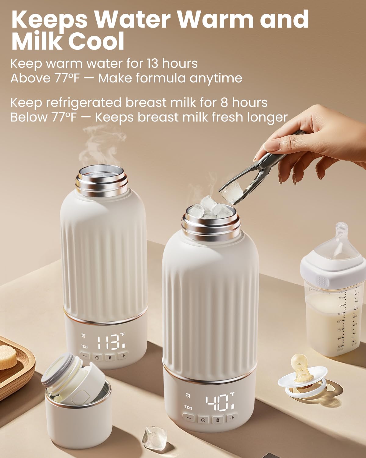 Juissiart Calentador De Biberones Portátil Para Viajes, Calentamiento Rápido De 2,5 Min Para Leche Materna Y Fórmula, Batería De Larga Duración De 10400 Mah, Gran Capacidad De 17 Oz, Carga Rápida.