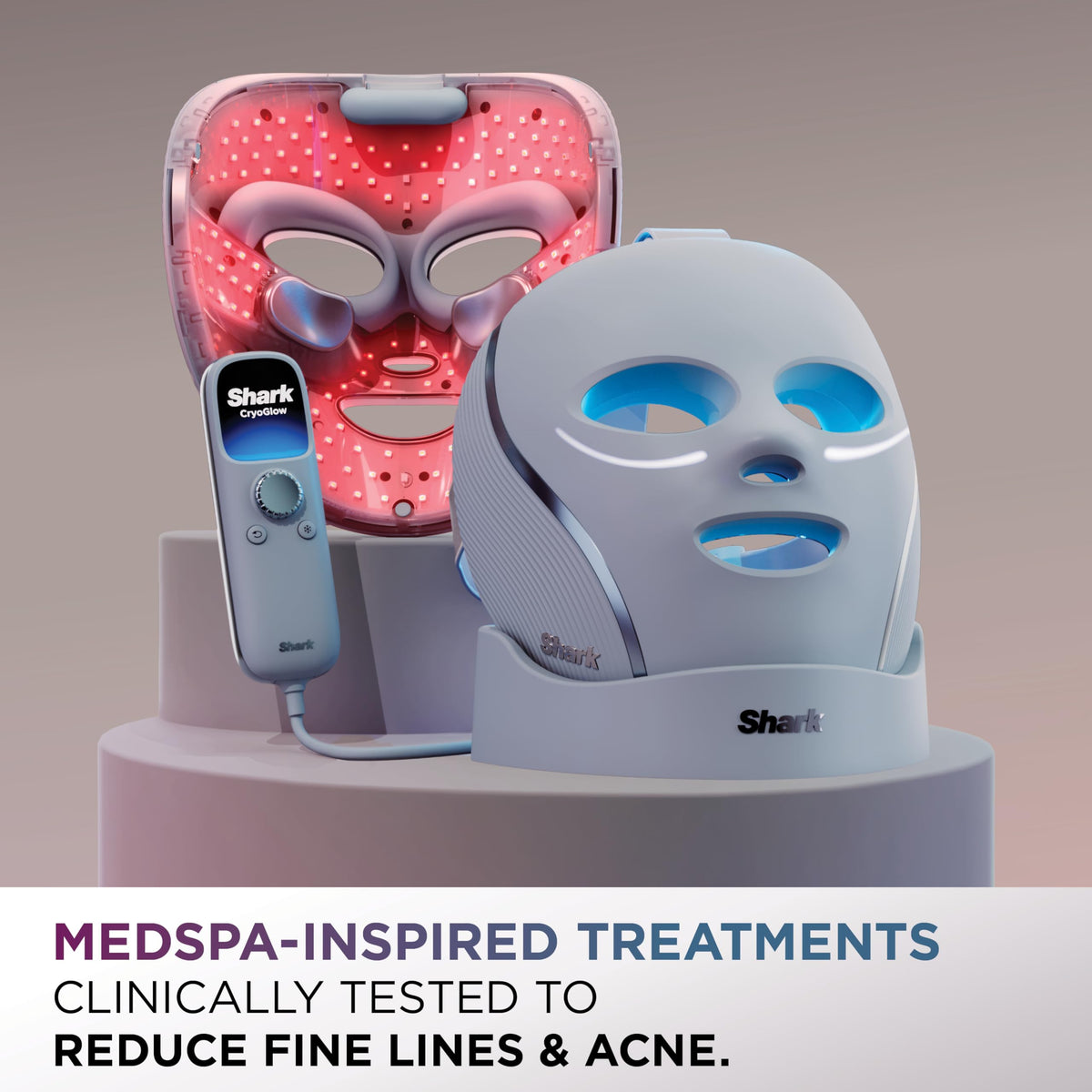 Shark Cryoglow - Máscara facial LED con refrigeración debajo de los ojos, reparación de manchas antienvejecimiento, LED, terapia de luz infrarroja, USB-C, control remoto, bolsa de almacenamiento