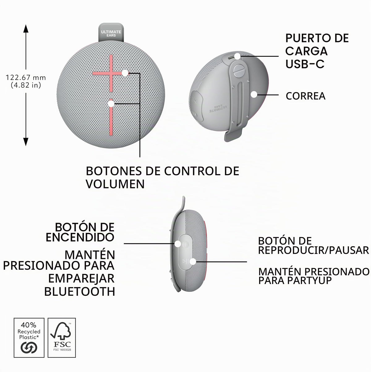 Altavoz Bluetooth Ultraportátil Ultimate Ears Gris Impermeable IP67