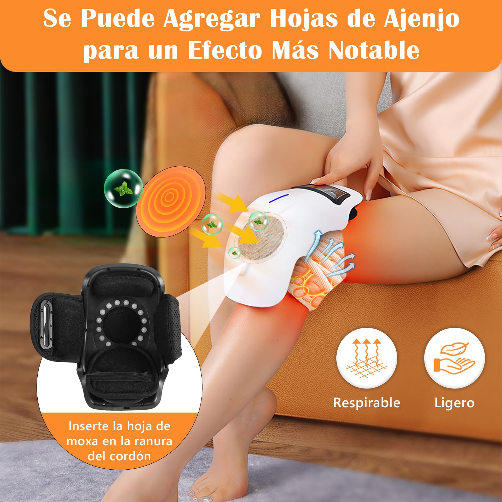 Masajeador de Rodilla,con 9 Niveles de Calor y Masaje Vibratorio,Alivia el Dolor Muscular,Simula el Amasado y Golpeteo de Las Manos Humanas,Transpirable y Cómodo,Sin Restricciones al Usar.
