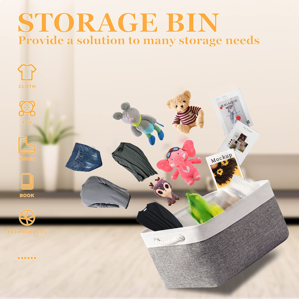 TheWarmHome - Cesta de almacenamiento para organizar, 15.7 x 11.8 x 8.2 pulgadas, paquete de 3 contenedores plegables de almacenamiento para estantes, cubos de almacenamiento de tela para regalo de
