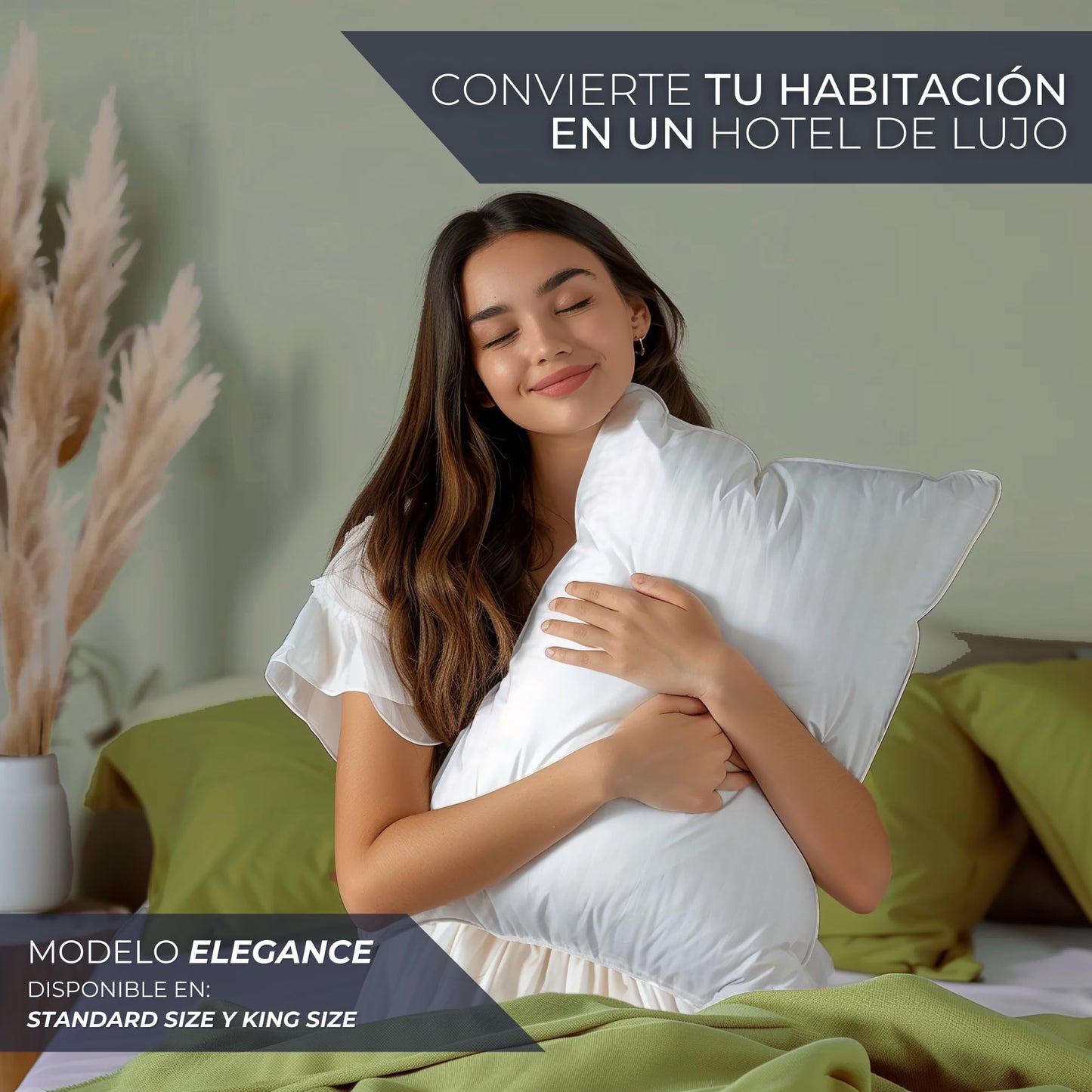 Landmark Collection Almohada Satén de Algodon Egipcio - Pack de 2 - Almohada Tamaño Estandar/Matrimonial - Almohadas Hoteleras Relleno Micro Gel | Sensacion Suave | Cama: Individual, Queen o King