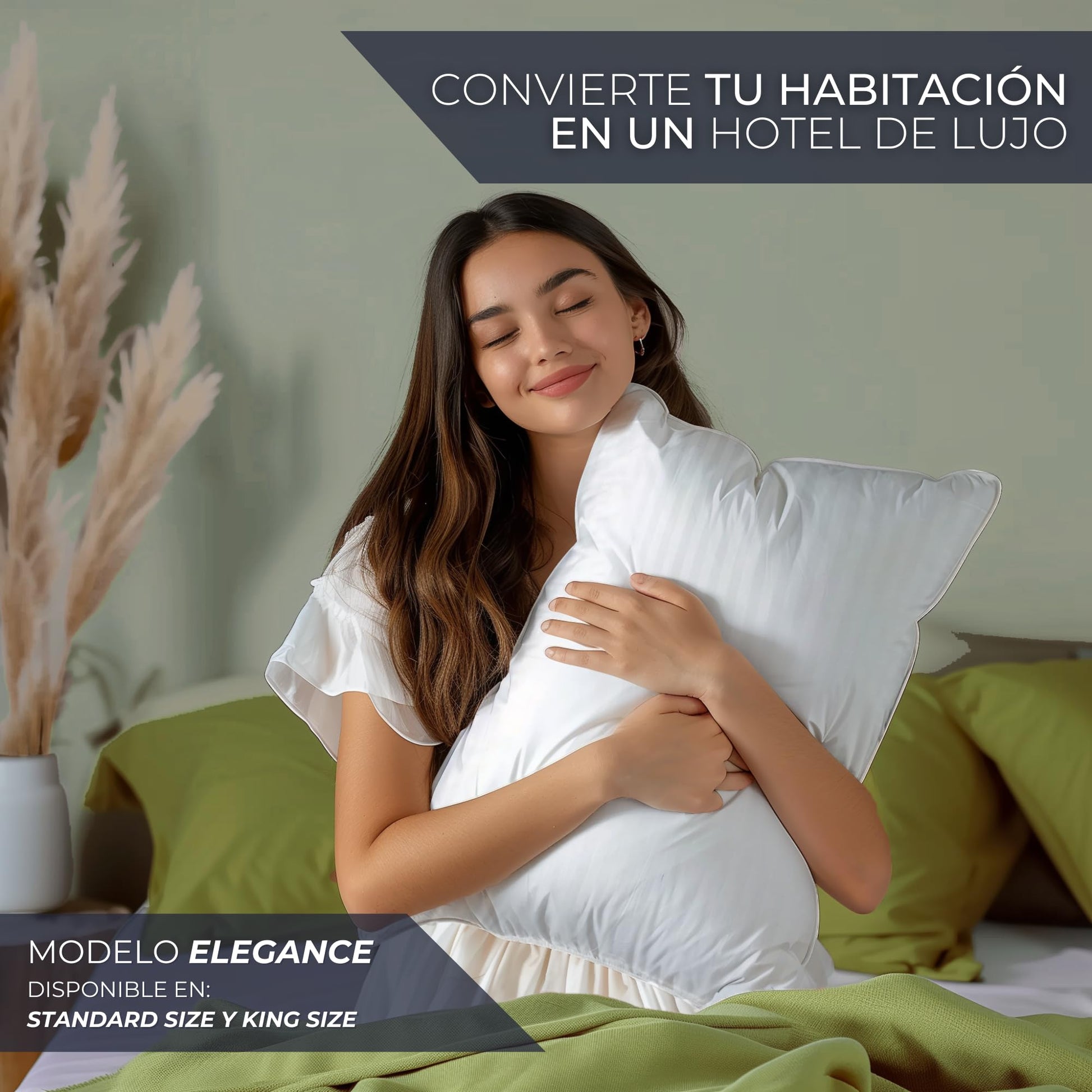 Landmark Collection Almohada Satén de Algodon Egipcio - Pack de 2 - Almohada Tamaño Estandar/Matrimonial - Almohadas Hoteleras Relleno Micro Gel | Sensacion Suave | Cama: Individual, Queen o King