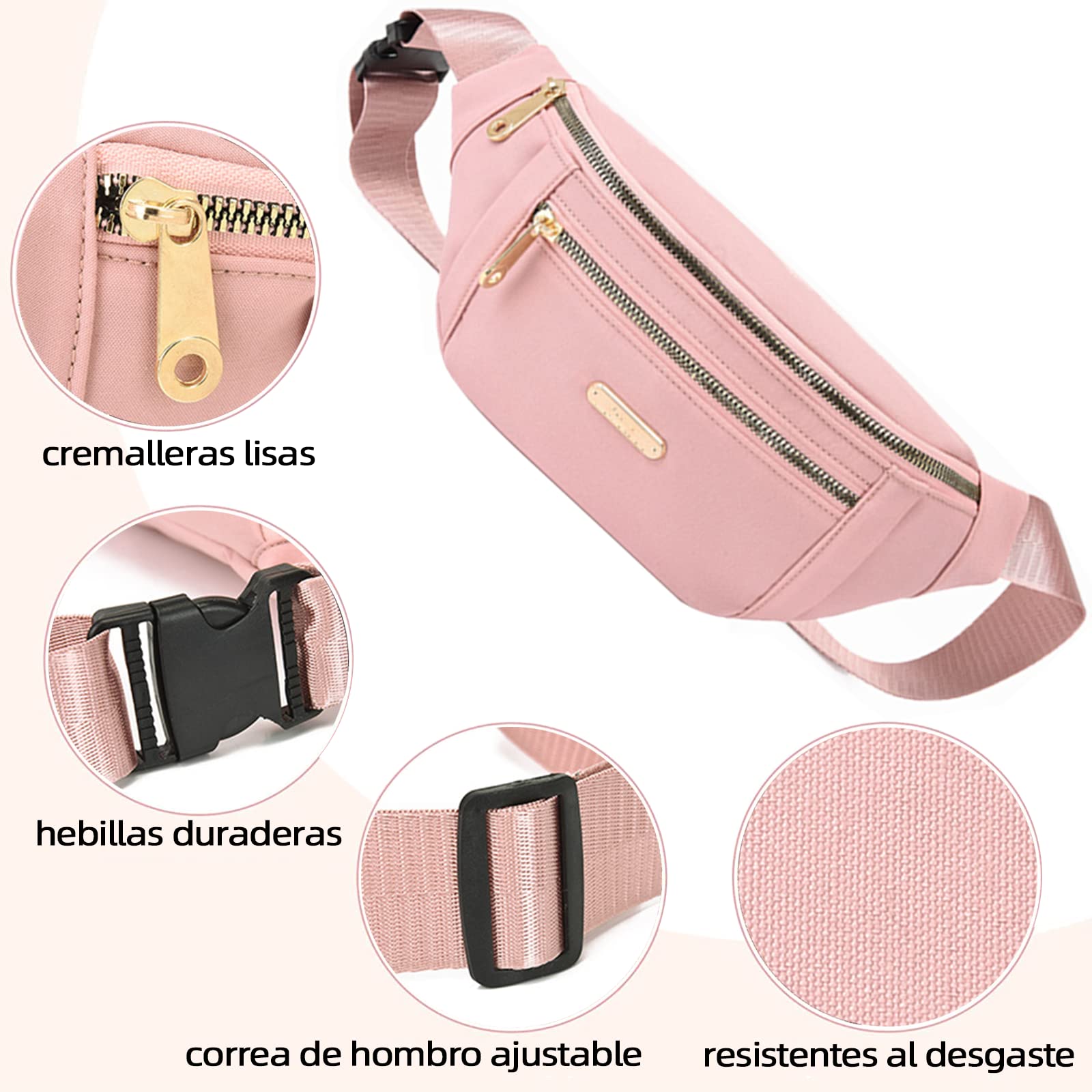 Cangurera Deportiva PKDEF Negra Impermeable de 2 Unidades para Mujer