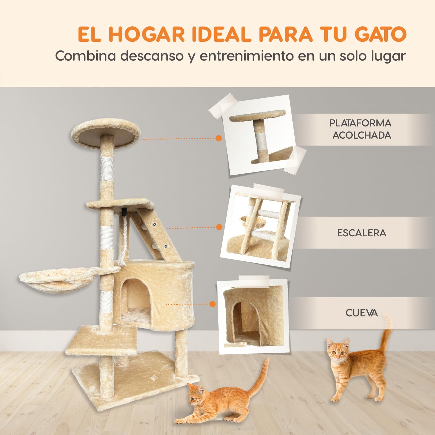 Mueble Rascador para Gato POLI PETS Bambino Multifuncional con Felpa Suave