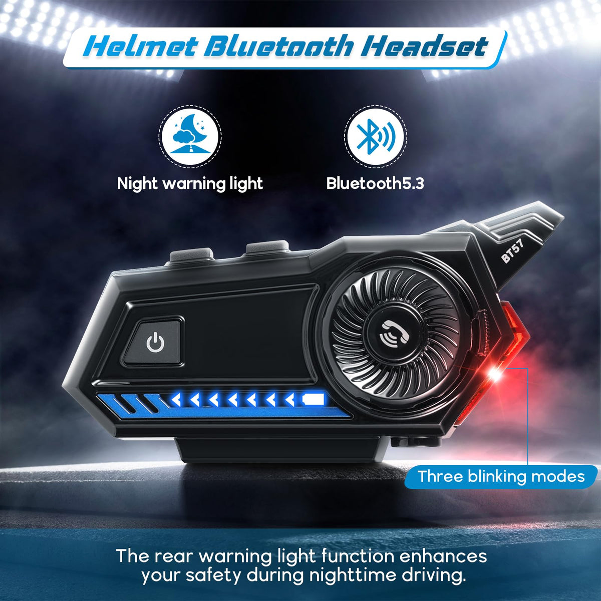 Casco de Motocicleta MAXTO Negro Bluetooth Inalámbrico con Luz Trasera y Auriculares de Alta Calidad