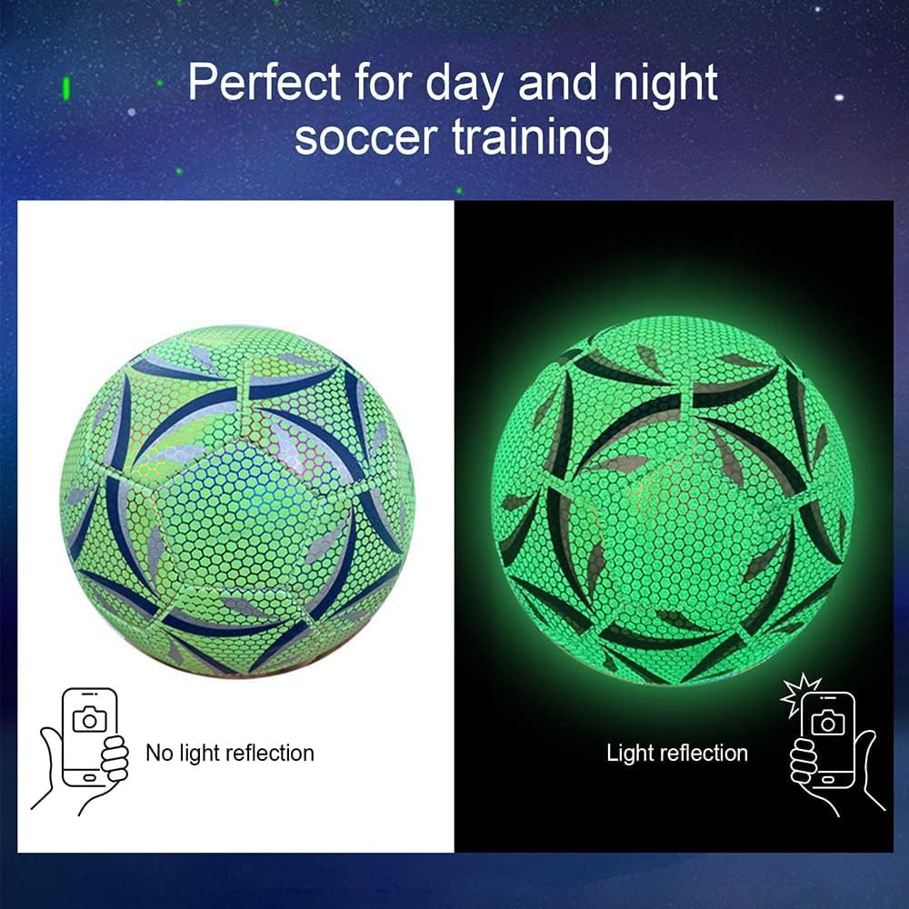 Balón de Fútbol MINGCHENGYUAN Verde Luminoso Holográfico Brillante para Juegos Nocturnos y Entrenamiento para Niños y Hombres