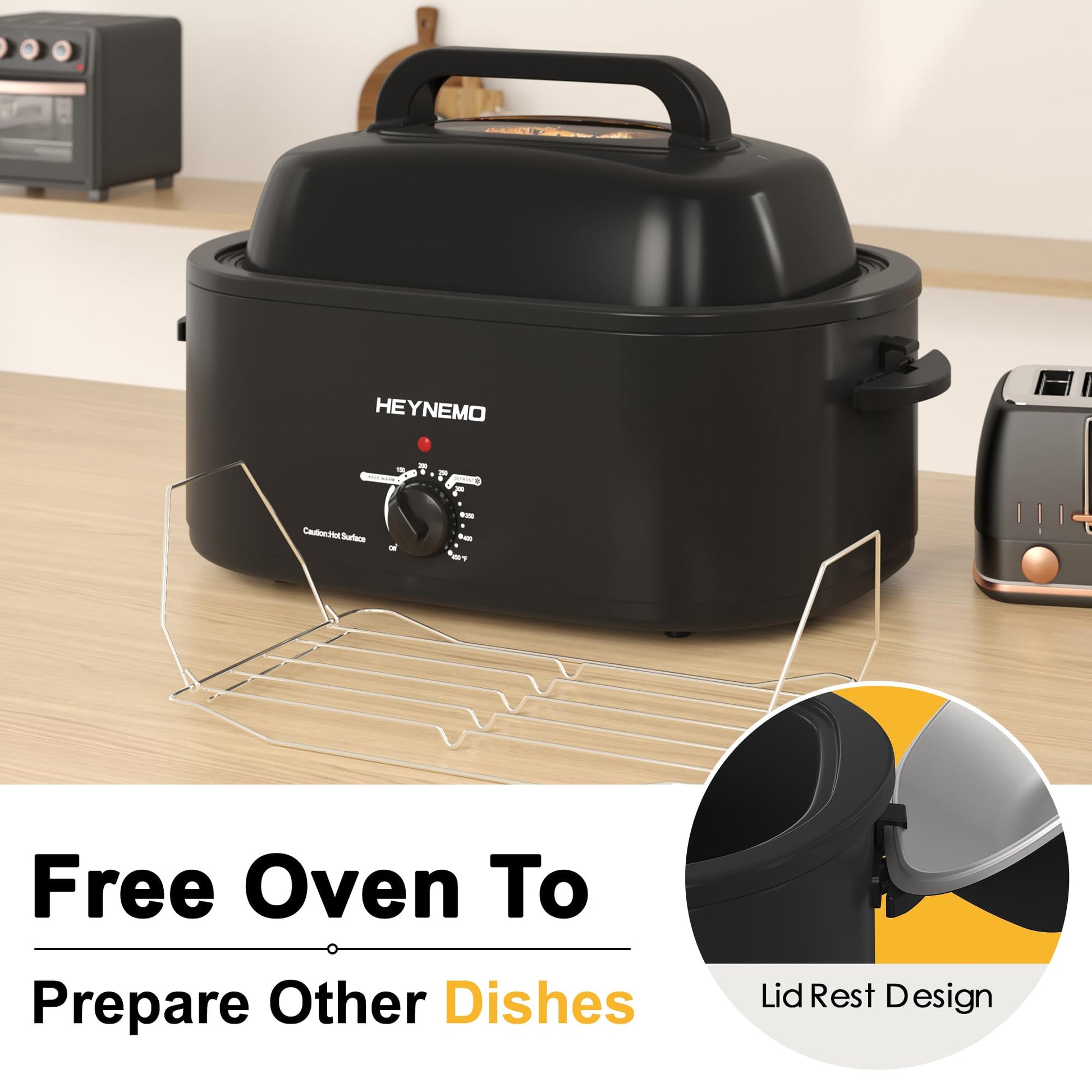 Horno tostador eléctrico de 24 cuartos con tapa visible y autohilado, tostador grande de pavo con función de descongelación caliente, temperatura ajustable, estante extraíble para sartén, acero