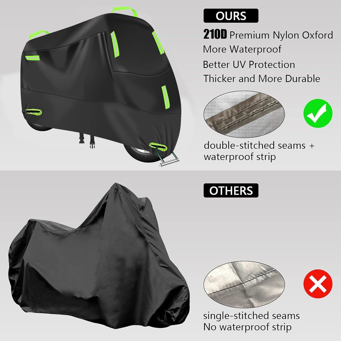 Cubierta Impermeable para Motocicletas ZENSUKYE Negra con Tiras Reflectantes y Orificios para Cerradura
