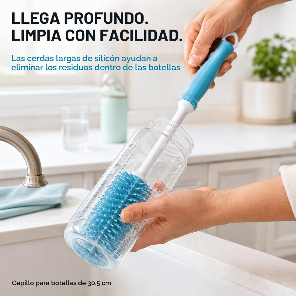 Juego de cepillos de silicona para botella de 30,5 cm de largo, mango de