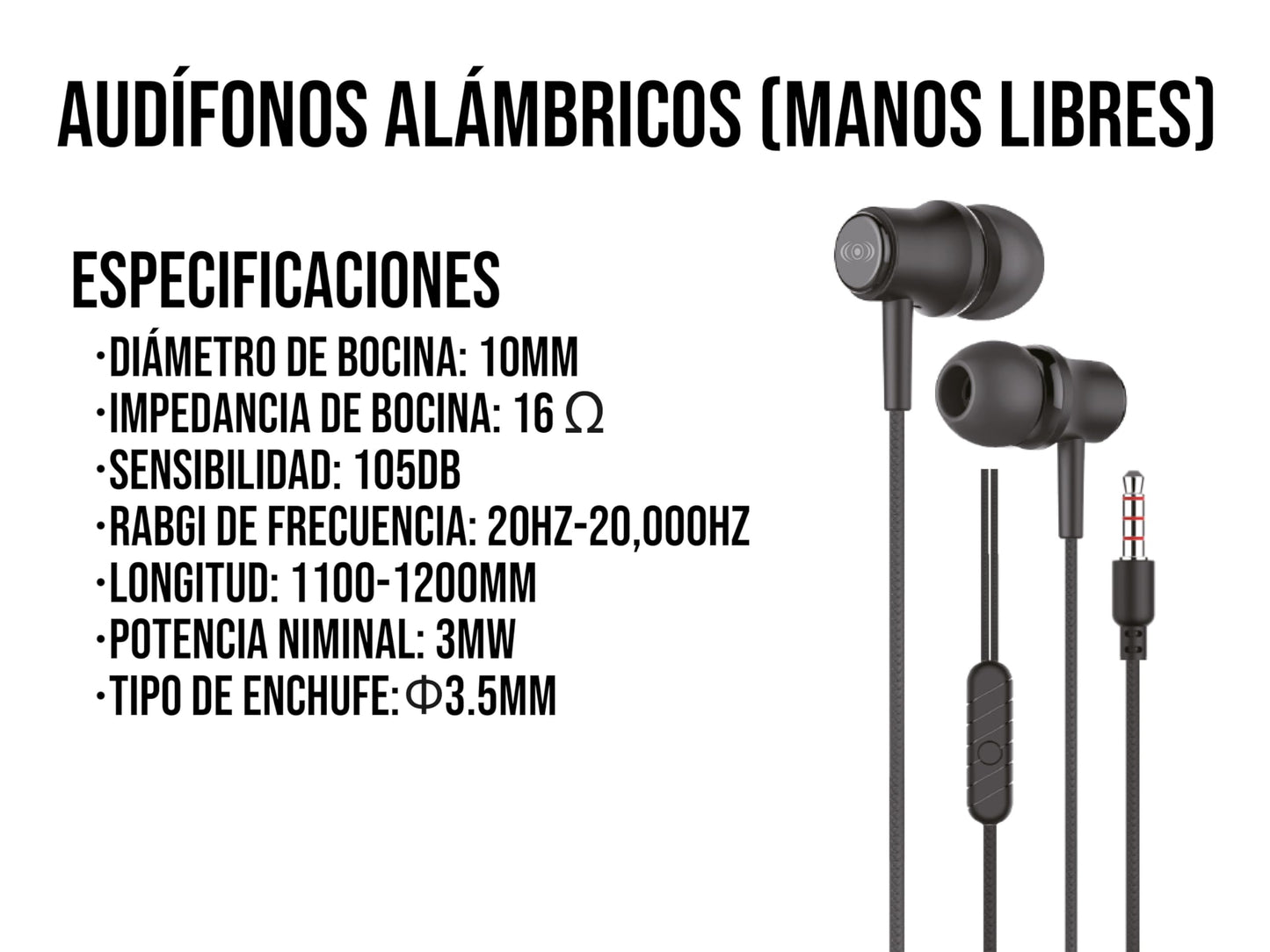 CONTROL EXPERT Audífonos Alámbricos Manos Libres 3.5mm Micrófono (Negro)