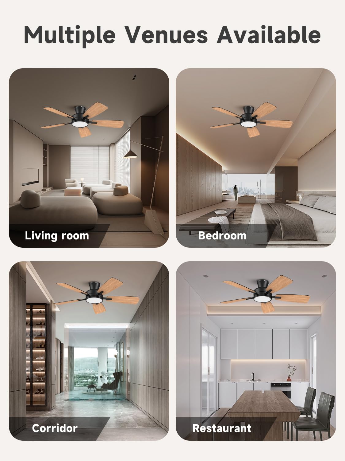 Ventilador de Techo TALOYA negro de 46 Pulgadas con Luz y Control Remoto Regulable para Dormitorio
