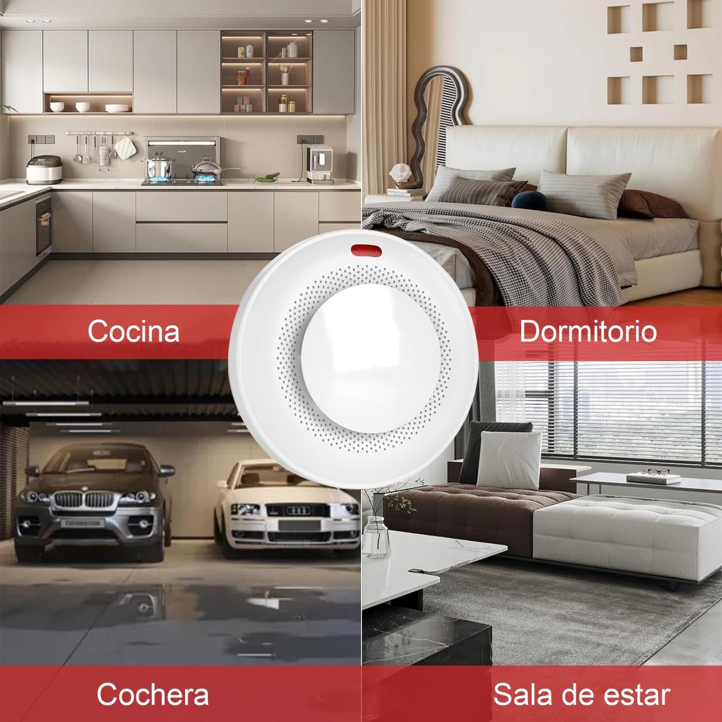 Alarma Detector de Humo RYEWGRV Blanco con Advertencia Sonora y LED
