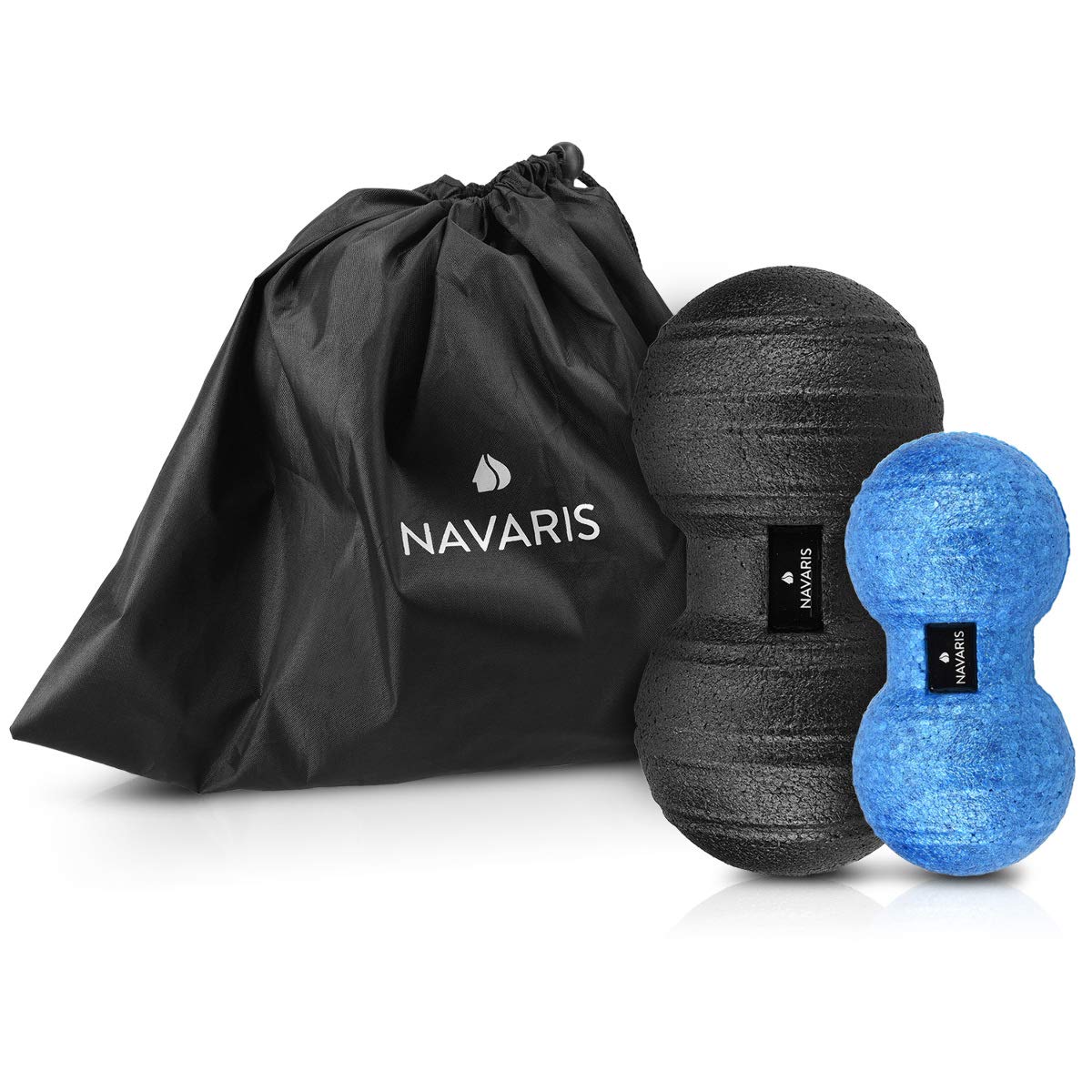 Bolas de Masaje Navaris Negro y Azul en Forma de Cacahuete para Liberación Miofascial