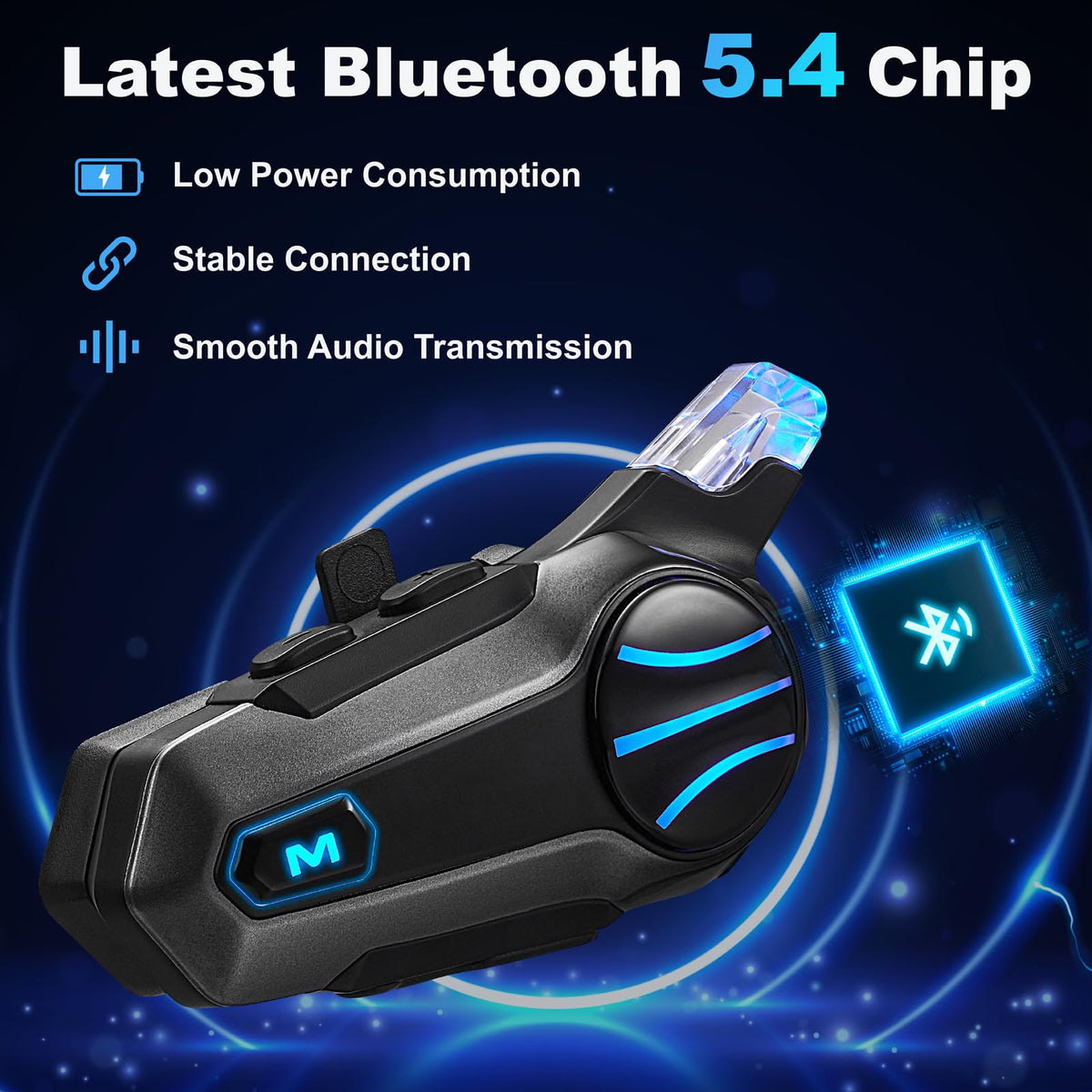 Casco de Motocicleta Bluetooth V5.4 Impermeable con Intercomunicador y Cancelación de Ruido