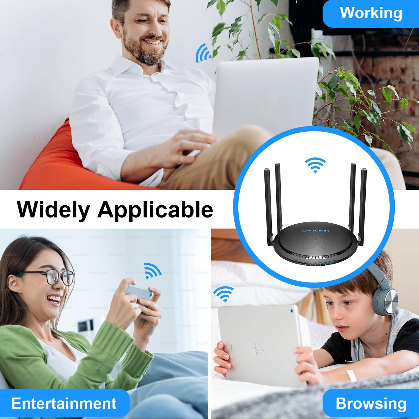 WAVLINK AX3000 WiFi 6 Doble Banda, Router de Internet Inalámbrico 802.11ax Gigabit Con 4*5dBi Antenas de Alta Ganancia, MU-MIMO, OFDMA, Touchlink, Beamforming, WPA3, Compatible Con IPV6
