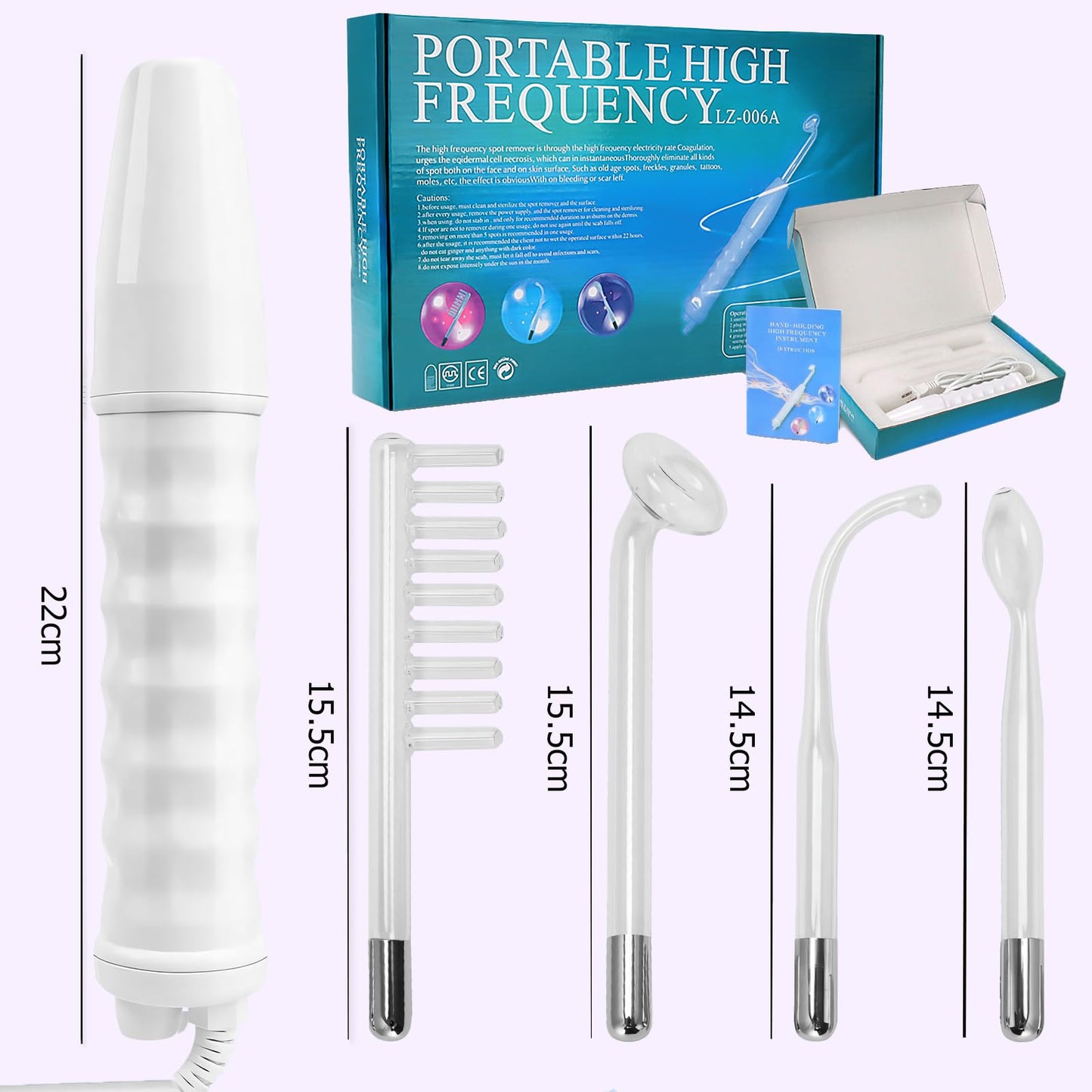 Máquina de Alta Frecuencia Facial y Corporal Profesional - Radiofrecuencia y Ozono con 4 Varitas de Neón | Tratamiento Facial, Corporal y Capilar | Reduce Arrugas, Ojeras y Flacidez | Estimula Crecimiento del Cabello