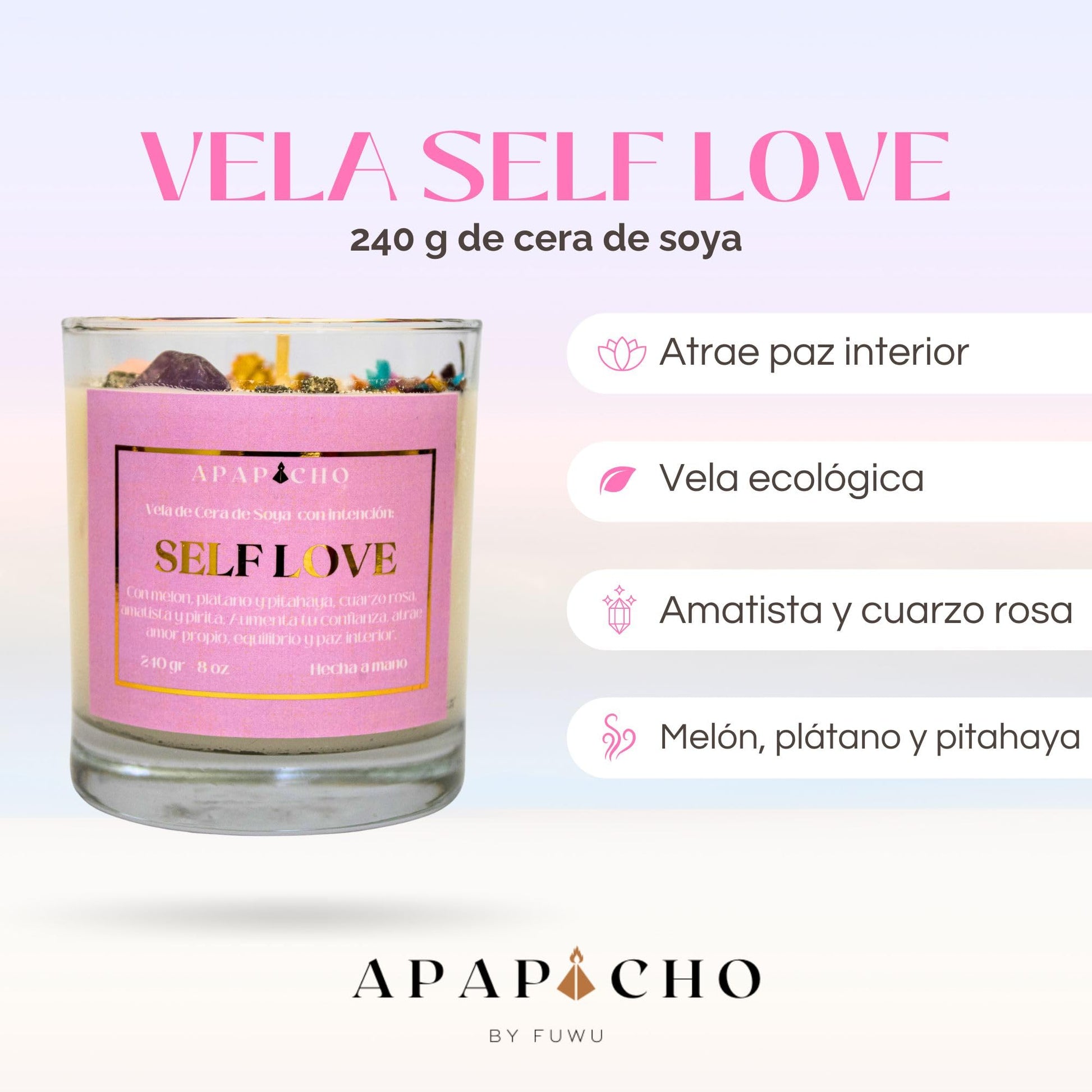 Fuwu, velas aromaticas cera de soya, cuarzos naturales, velas decorativas hechas a mano flores secas para decoracion y aromatizantes para hogar, velas aromaticas relajantes (Melón, plátano y pitahaya)