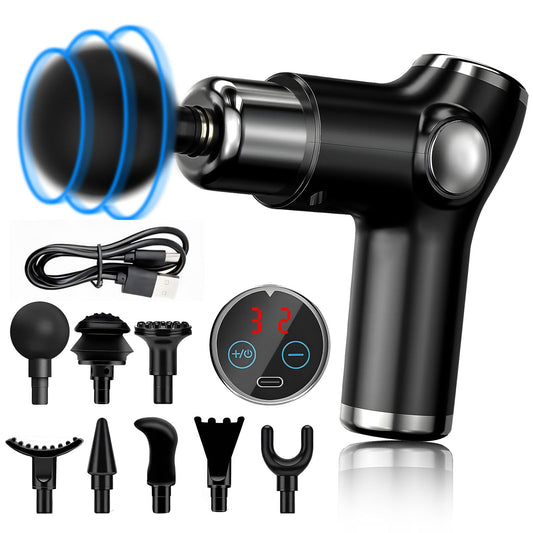 Pistola de Masaje Muscular, Masaje Eléctrico Mano con 8 Cabezales y 32 Velocidades Ajustables,Masajeador Muscular De Tejido Profundo para Atletas, Masajeador Deportivo Eléctrico Portátil de Relajación
