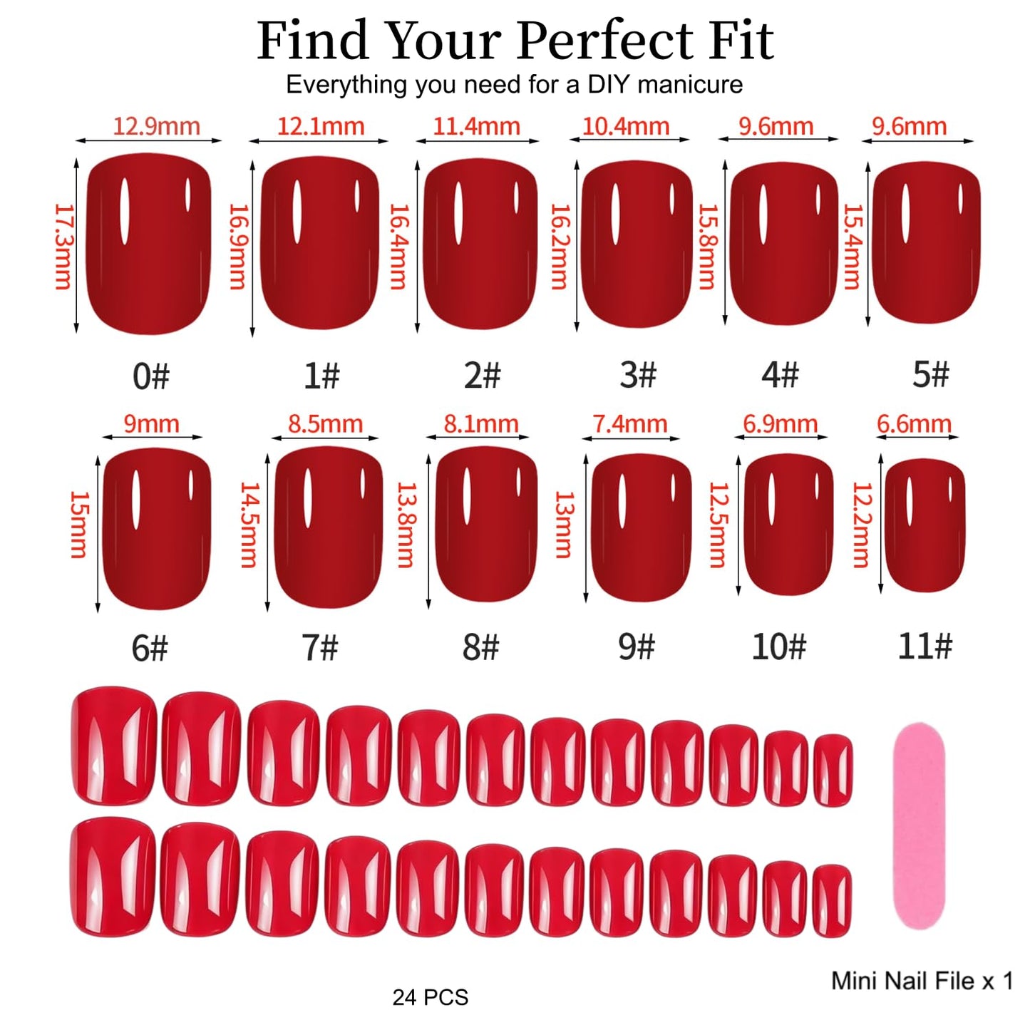 DMJWAN Uñas postizas cortas cuadradas de color sólido, gel suave, sin pegamento, reutilizables, acabado UV, calidad de salón, 24 unidades (rojo vino).