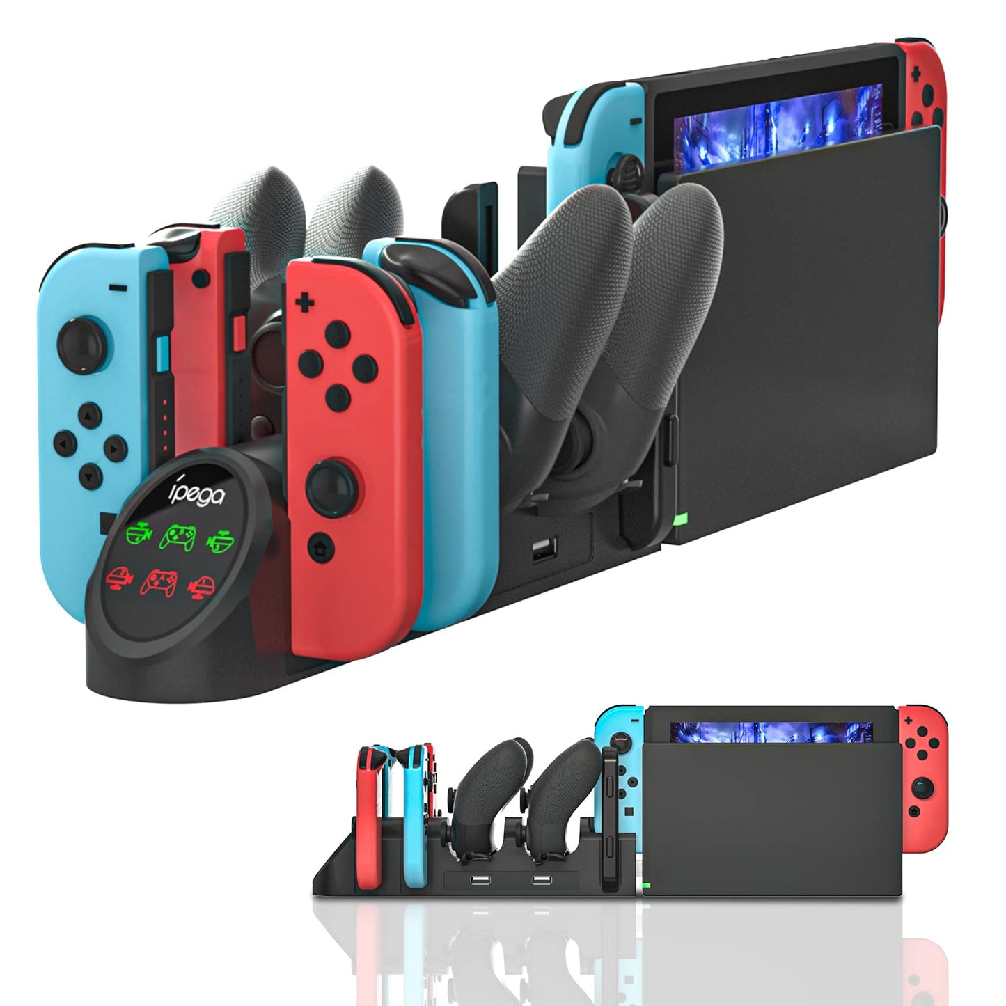 Base de carga para Nintendo Switch, estación de carga para Nintendo Switch Joy Cons y controladores Nintendo Switch Pro con indicador LED