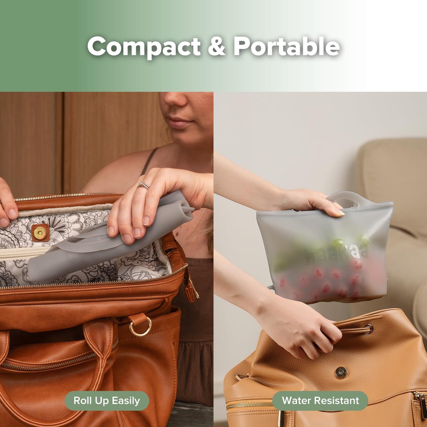 Haakaa On-The-Go Bolsas esterilizadoras de vapor de silicona para viajes, bolsas de silicona reutilizables de 40 oz/1250 ml para biberones, extractor de leche, accesorios, chupetes, mordedores, gris/2