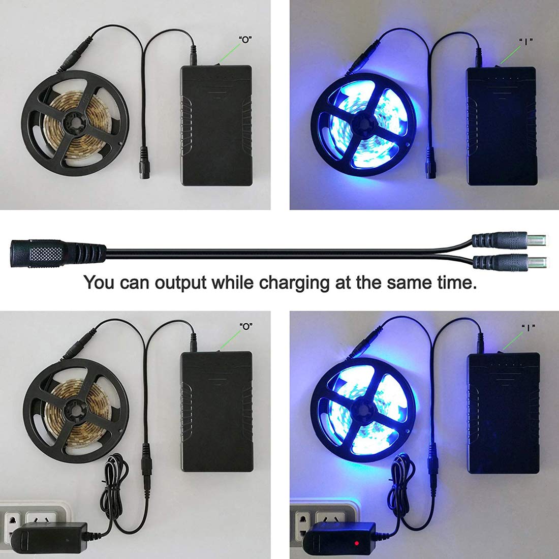 Batería Portátil TalentCell Negra de Iones de Litio con Cargador e Indicador LED para Tira LED y Cámara CCTV
