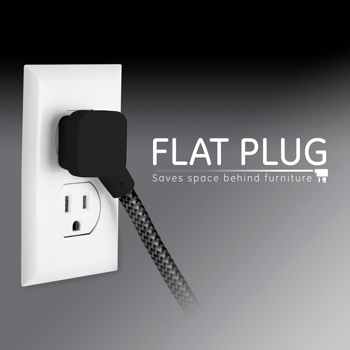 GE Pro Tira Multicontactos De 3 Salidas con Supresor de Picos, Enchufe Plano, Cable De Extensión Trenzado De 2.4 m (8 Pies) 250 Julios, Conectado a Tierra Certificacion UL Negro/Gris 2 Unidades, 53249
