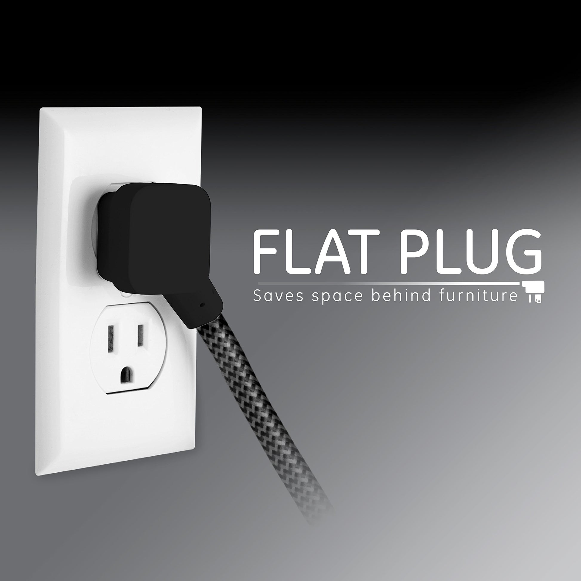 GE Pro Tira Multicontactos De 3 Salidas con Supresor de Picos, Enchufe Plano, Cable De Extensión Trenzado De 2.4 m (8 Pies) 250 Julios, Conectado a Tierra Certificacion UL Negro/Gris 2 Unidades, 53249