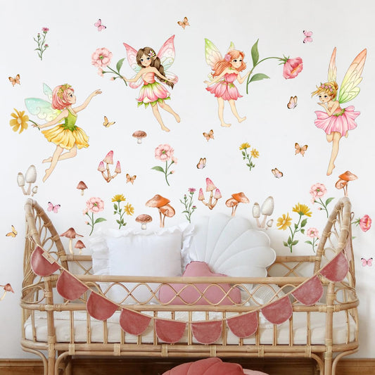 Vinilo Decorativo de Pared con Hada Floral y Mariposa para Niños