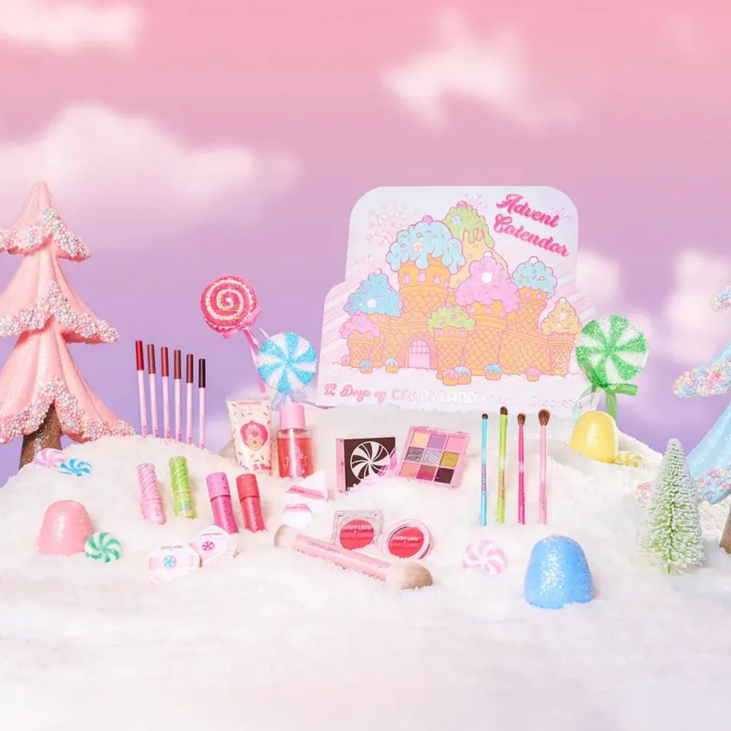 Beauty Creations - Calendario De Adviento 12 Días, Candy Land, Set De Maquillaje y Cuidado Personal, Incluye Paleta, Rubores, Brochas, Labial y Accesorios