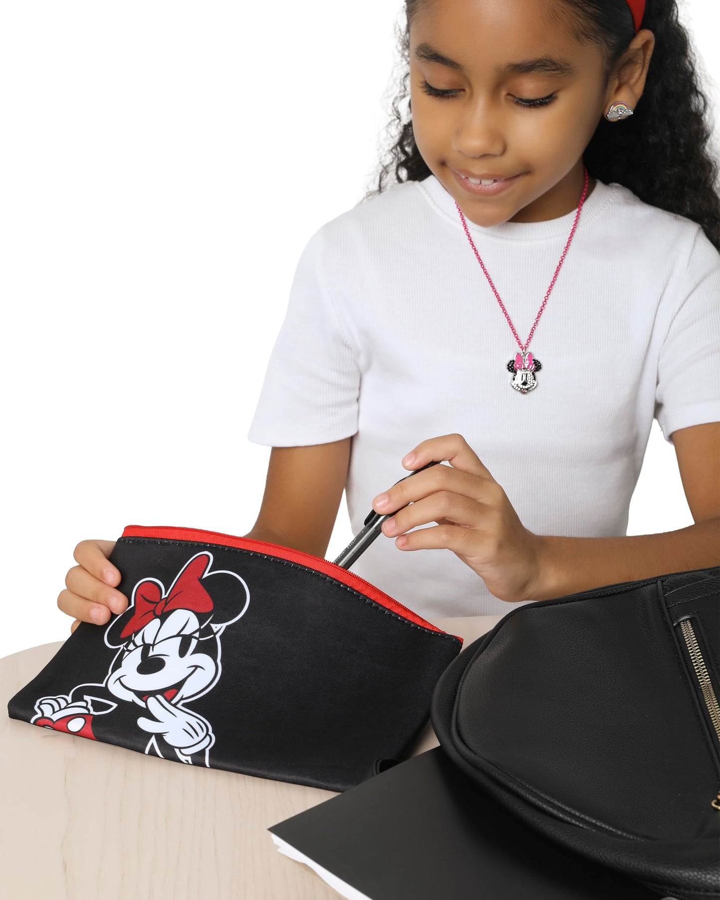 Disney Minnie Mouse - Bolsa de maquillaje con licencia oficial, neopreno negro