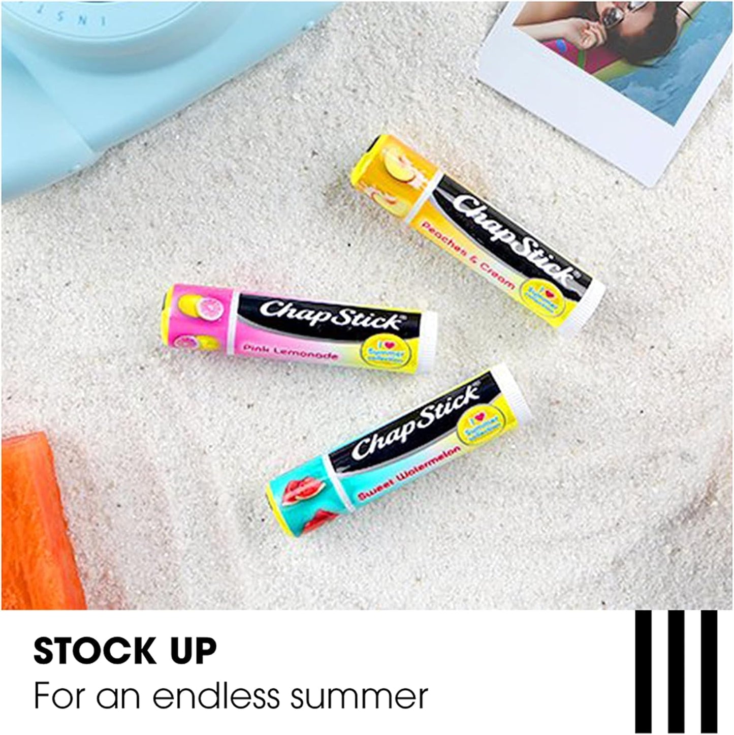 ChapStick - Bálsamo labial variado I Love Summer Collection - Limonada Rosa, Melocotones y Crema, Sandía Dulce - Hidratante - Sin Parabenos - 3 Tubos de 0.25 onzas cada uno