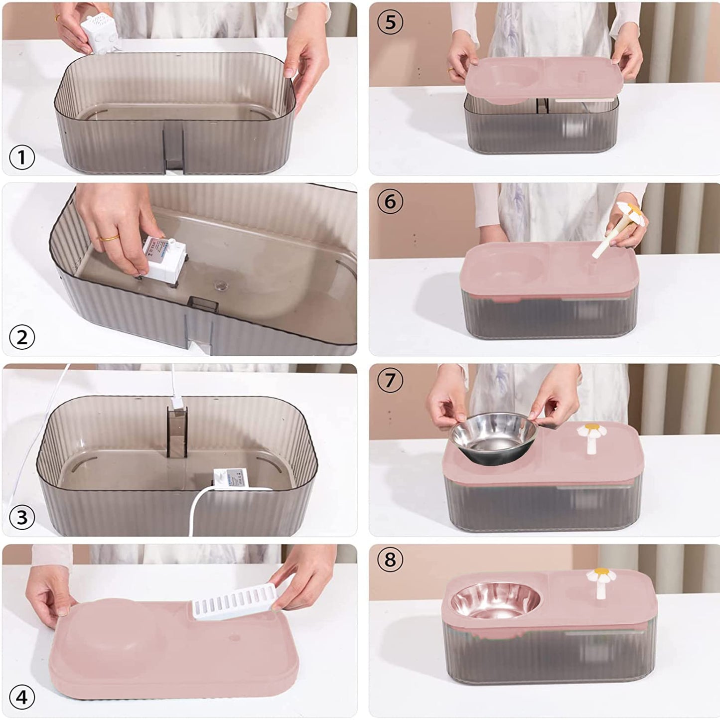 Fuente Automática de Agua Suertree para Mascotas Rosa de Acero Inoxidable 3 Litros con 2 Filtros