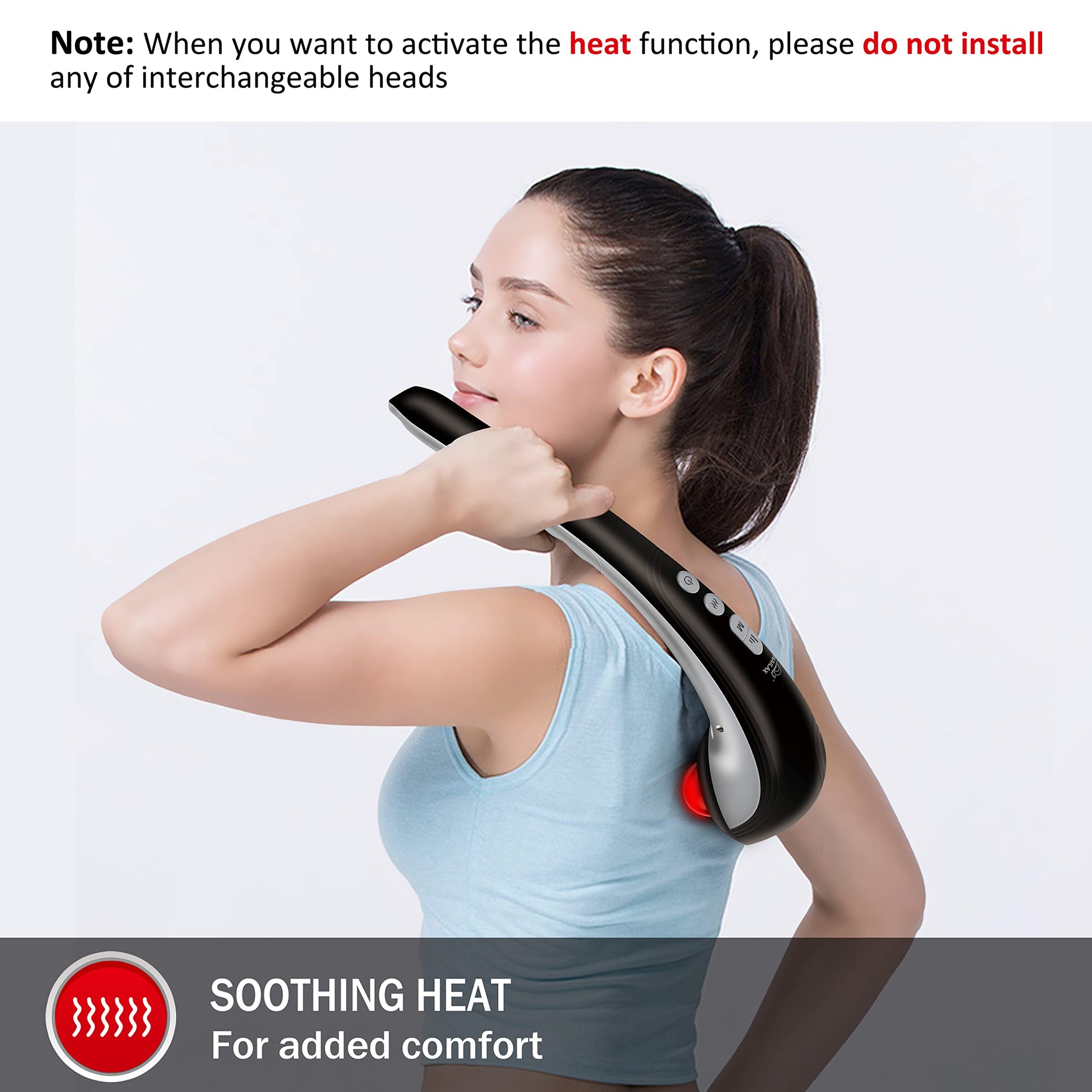 Snailax Masajeador de espalda inalámbrico de mano – Masaje de percusión recargable con calor, masajeador de tejido profundo para cuello, hombro, cintura, pierna y pies, masajeador portátil para cuerpo completo