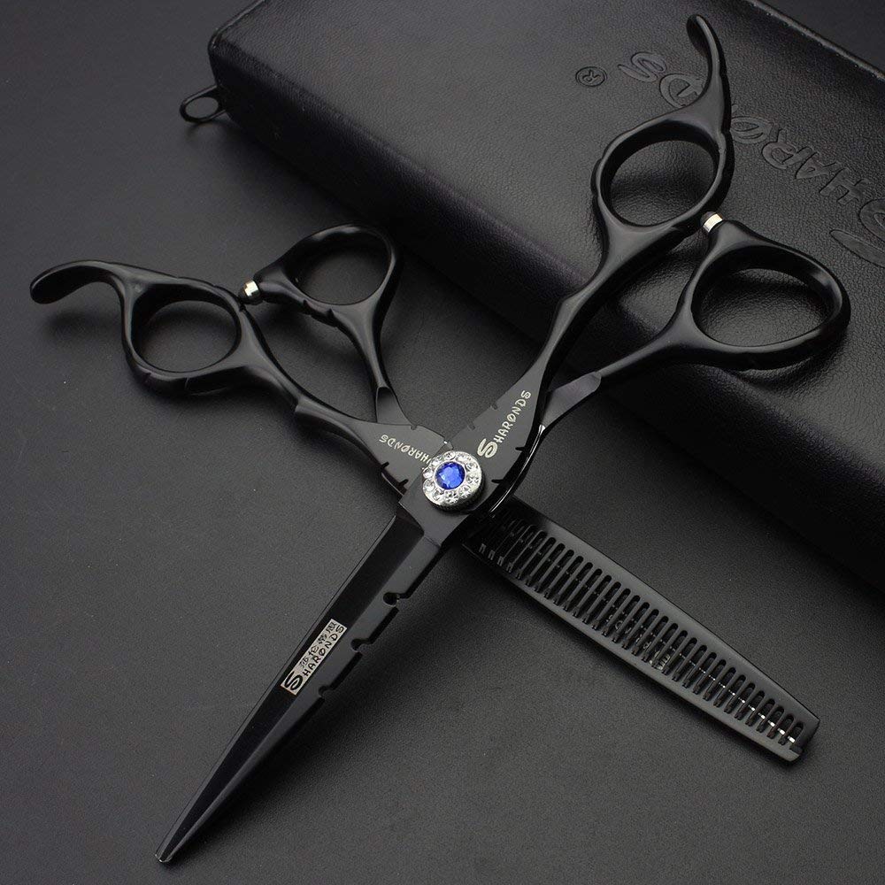 SHARONDS Juego de tijeras de 15.24 cm de acero inoxidable 440C de alta dureza para cabello de salón de peluquería, herramienta de corte y adelgazamiento especial para barberos (juego de tijeras