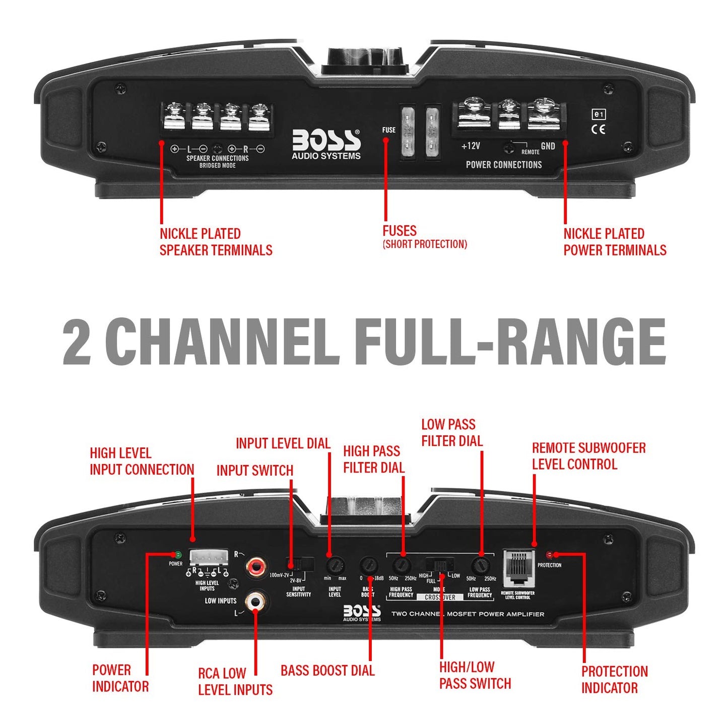 Boss Audio PT1600B Phantom 1600W 2 Channel Full Range, Class A/B Amplifier