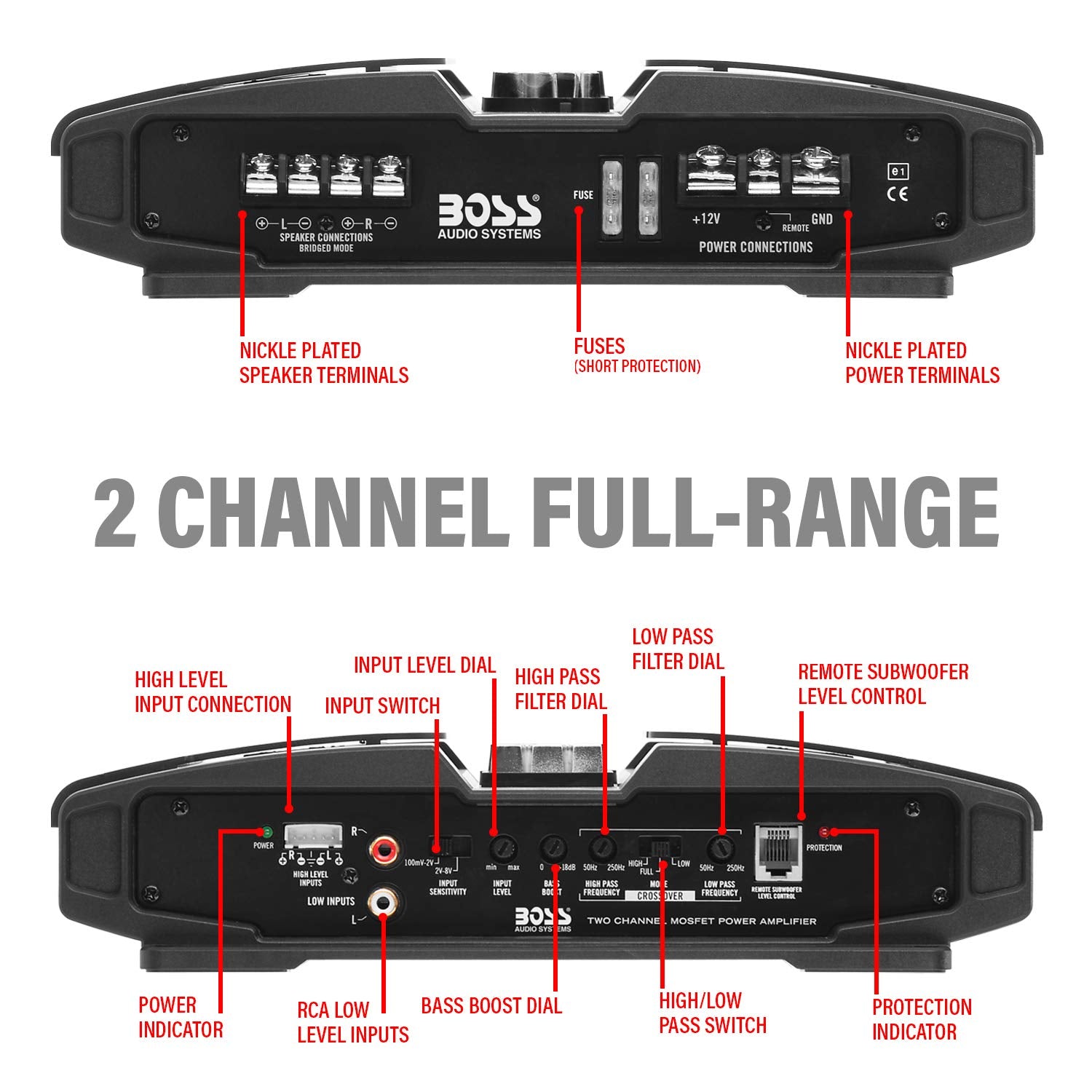 Boss Audio PT1600B Phantom 1600W 2 Channel Full Range, Class A/B Amplifier