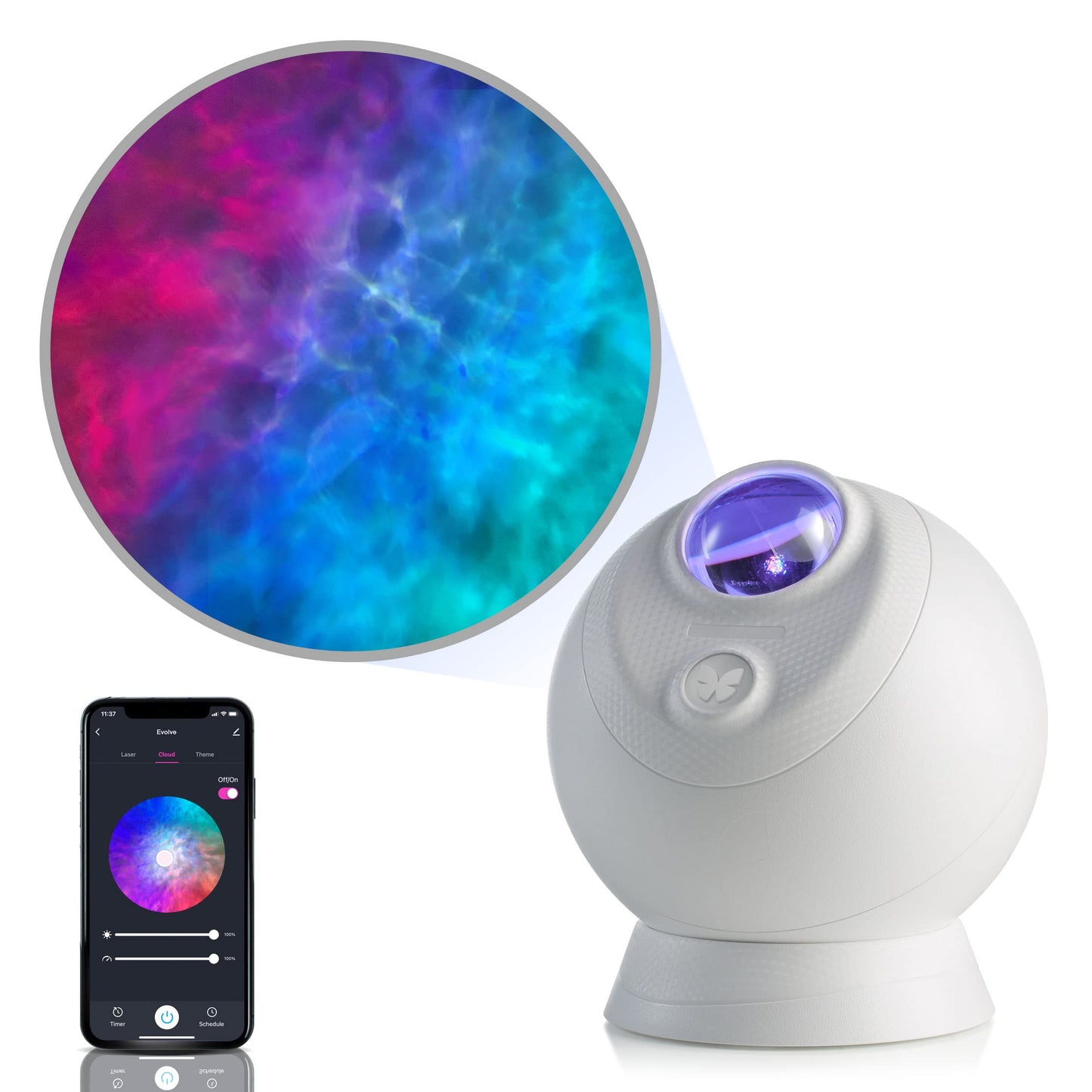 BlissLights Sky Lite Evolve - Proyector LED de galaxia, lámpara de nebulosa (solo nubes, no proyecta estrellas)