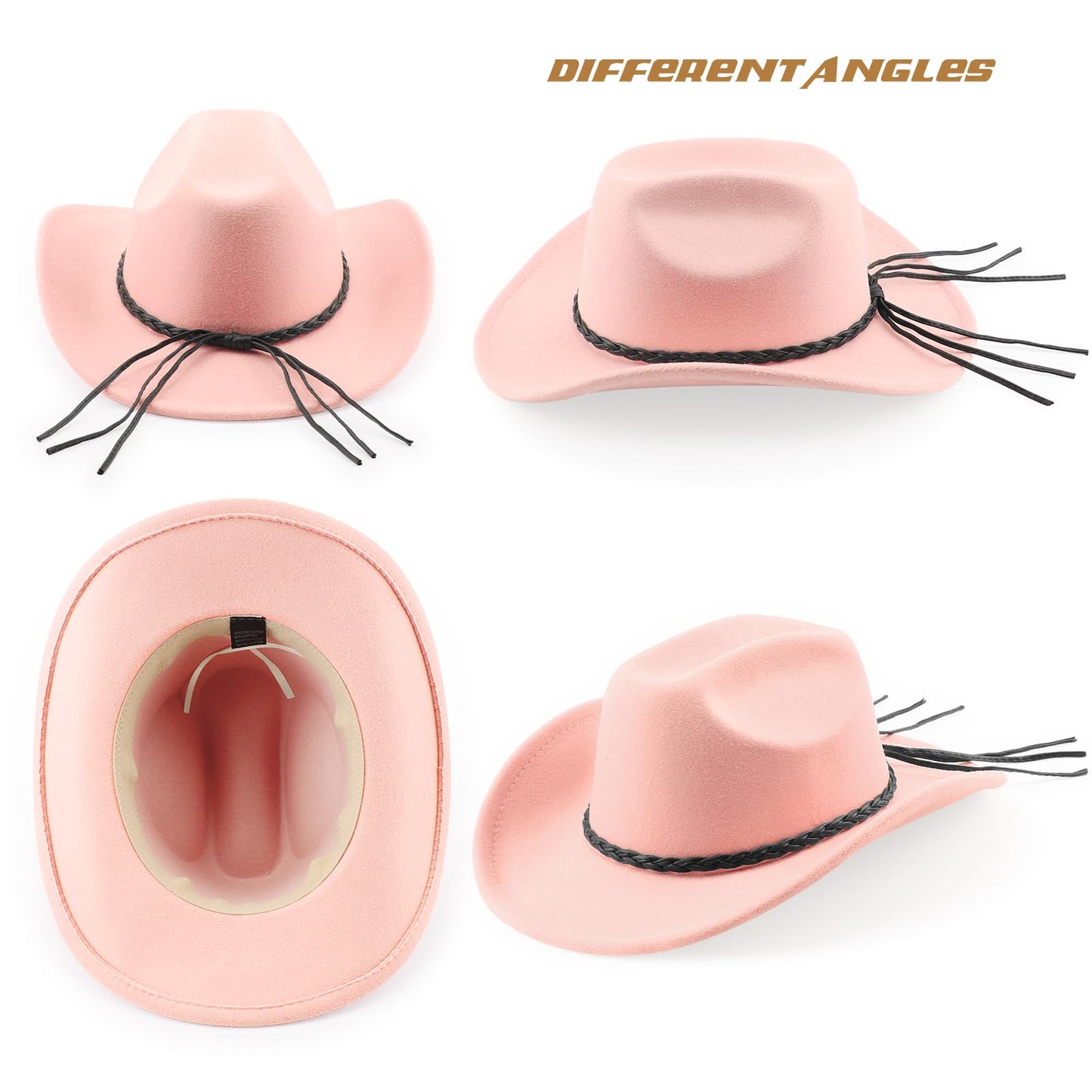 DRESHOW Sombrero vaquero occidental para hombre y mujer, sombrero vaquero/vaquera para exteriores, sombrero fedora retro de fieltro de ala ancha, gorras enrolladas unisex