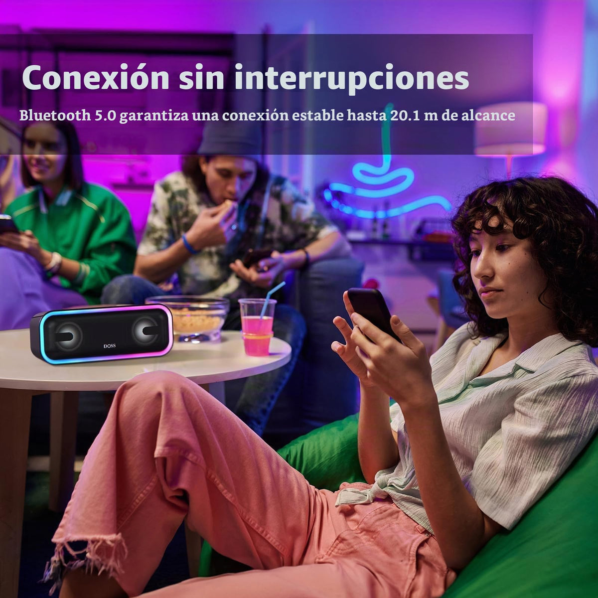Altavoz Bluetooth Inalámbrico DOSS Negro SoundBox Pro+ con Sonido Impresionante de 24W y Graves Retumbantes