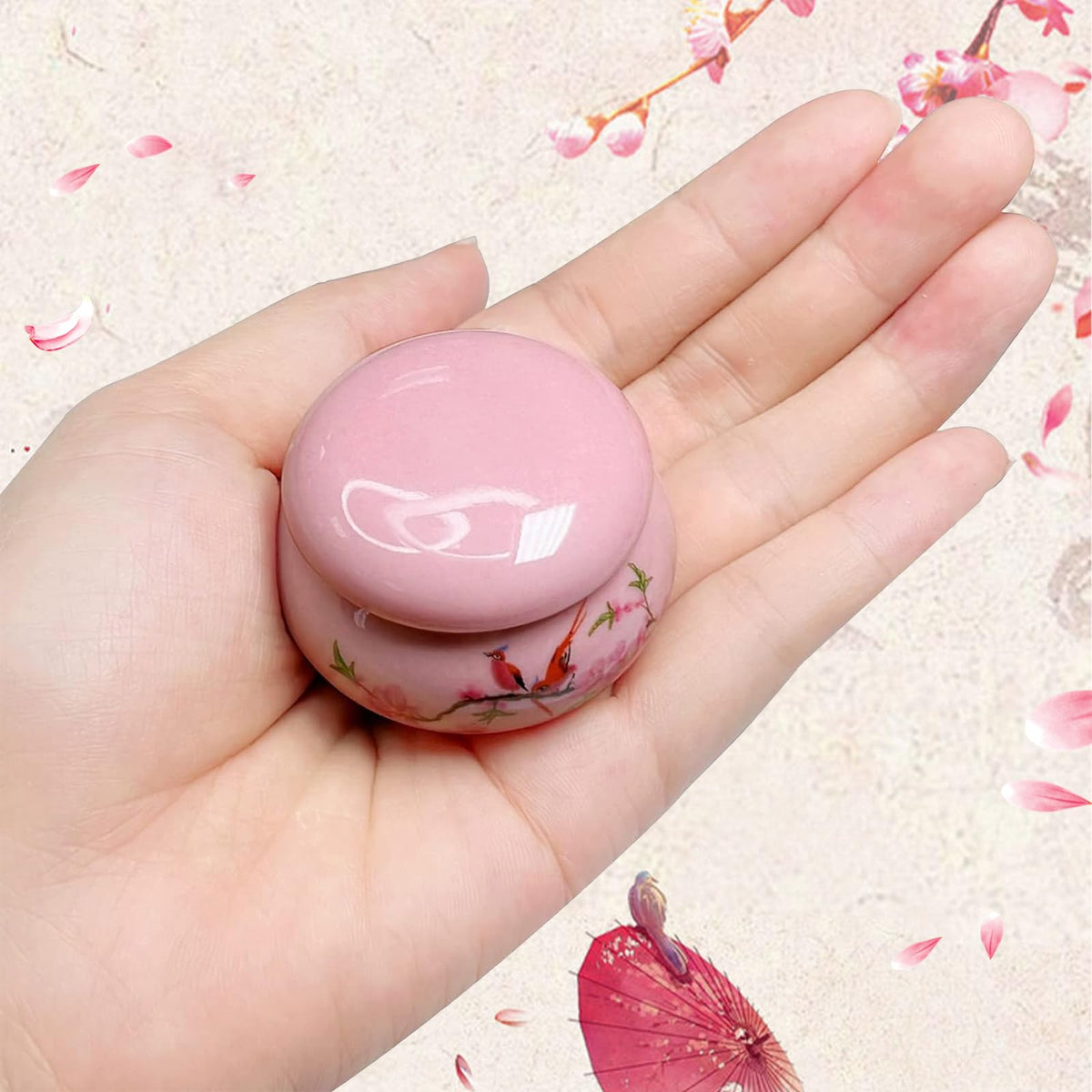 Plato de Porcelana YSHJB008 Rosa con Tapa para Acrílico Líquido de Uñas