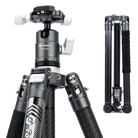 Fotopro - Trípode de fibra de carbono para cámara de 2 libras, ultraligero de 62 pulgadas, trípode para cámara de viaje, carga máxima de 22 libras, X-Aircross 3, color gris