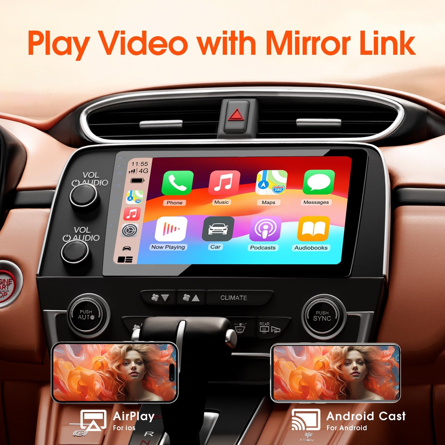 Haudio Estéreo de coche doble din, visualización táctil HD de 10.1 pulgadas con Apple Carplay y Android Auto, enlace espejo, Bluetooth 5.4, SWC, subwoofer, 5.1 CHN, cámara de respaldo, 4+64 GB