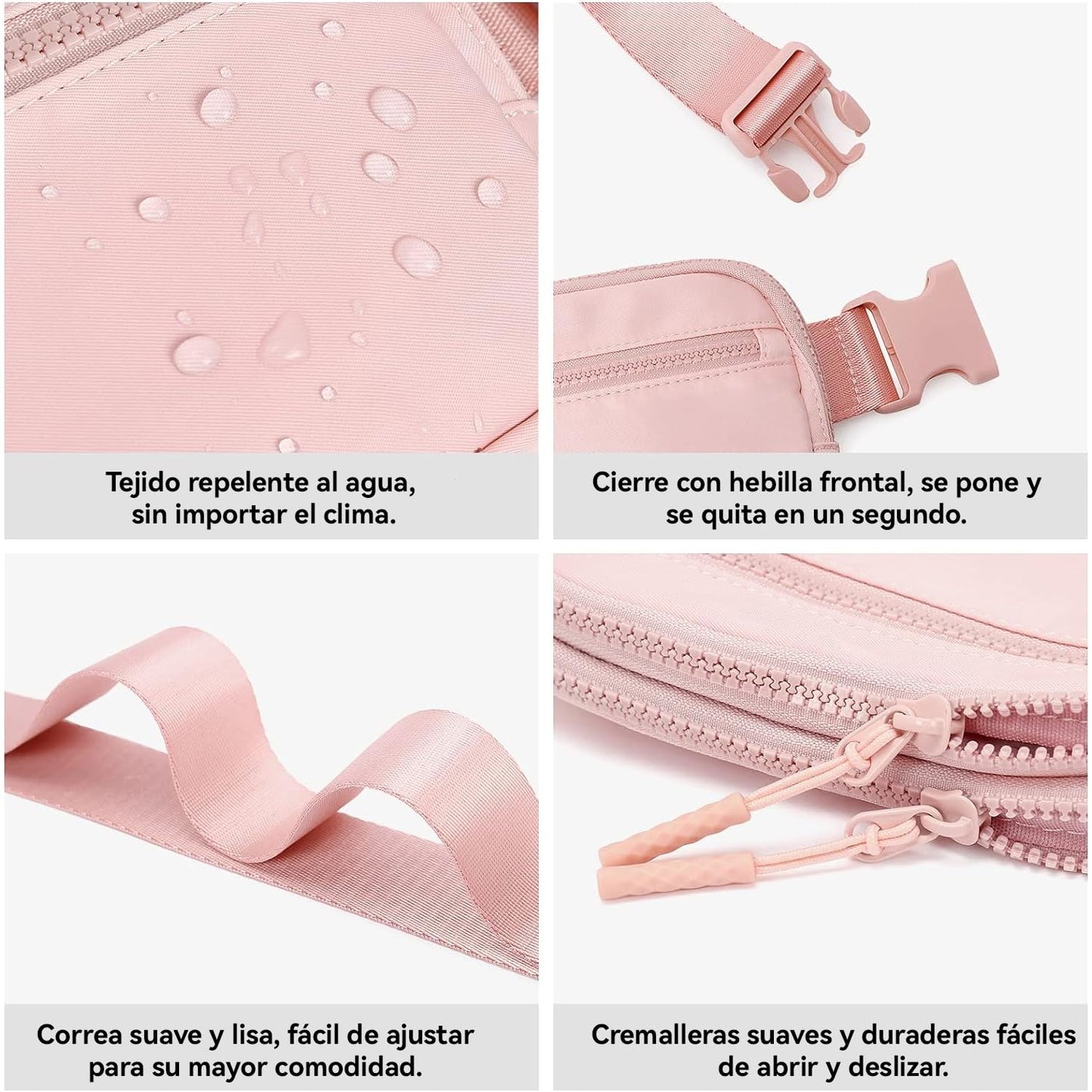 CXJYSD Riñonera de moda casual para hombres y mujeres,correa de hombro ajustable multifuncional,bolso cruzado con 4 bolsillos con cremallera, adecuado para hacer ejercicio,correr (rosa-02)