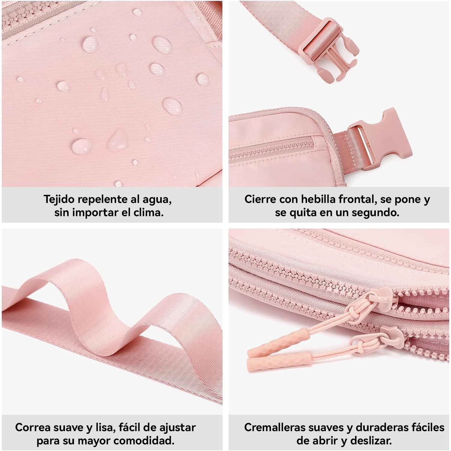 CXJYSD Riñonera de moda casual para hombres y mujeres,correa de hombro ajustable multifuncional,bolso cruzado con 4 bolsillos con cremallera, adecuado para hacer ejercicio,correr (rosa-02)