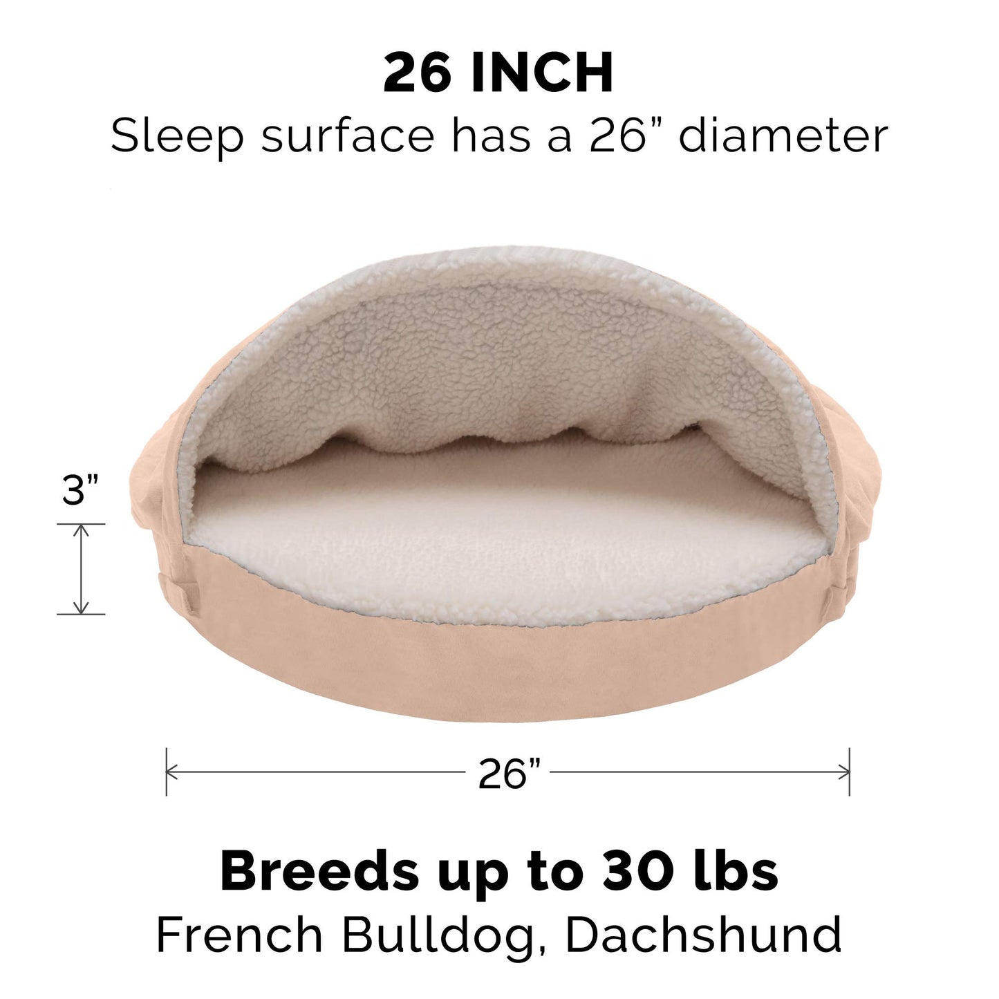 Furhaven Cama para Mascotas para Perros y Gatos, Manta de Sherpa y Gamuza, Cama ortopédica Redonda para Perros, Funda extraíble Lavable a máquina, Color Crema, 26 Pulgadas