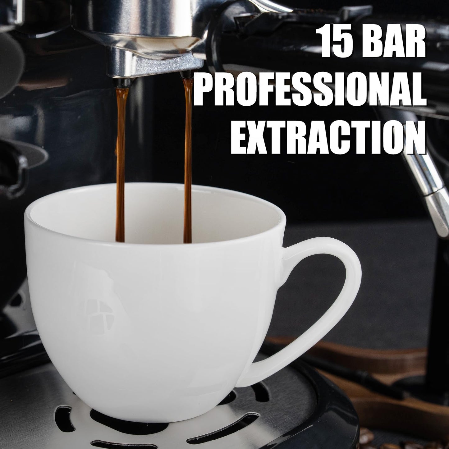 Máquina de Café Espresso MIROX Negra con Molinillo y Espumador Integrados